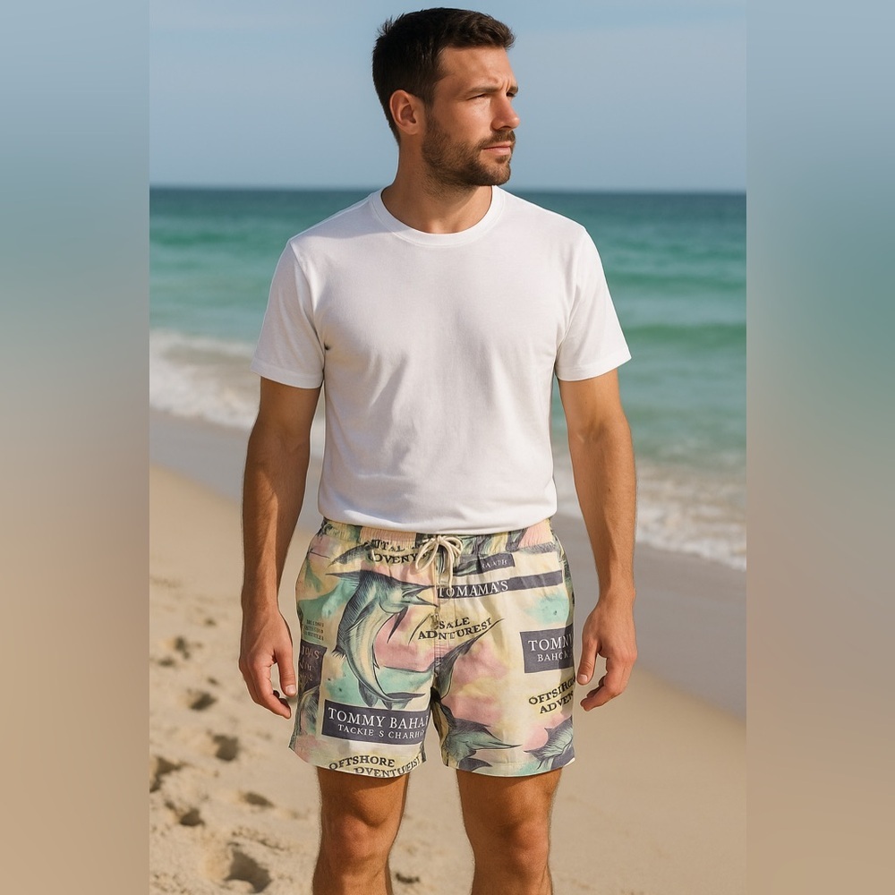 Tommy Bahama Relax Charter & Tackle Outdoor Adventures Print Board Shorts Size L